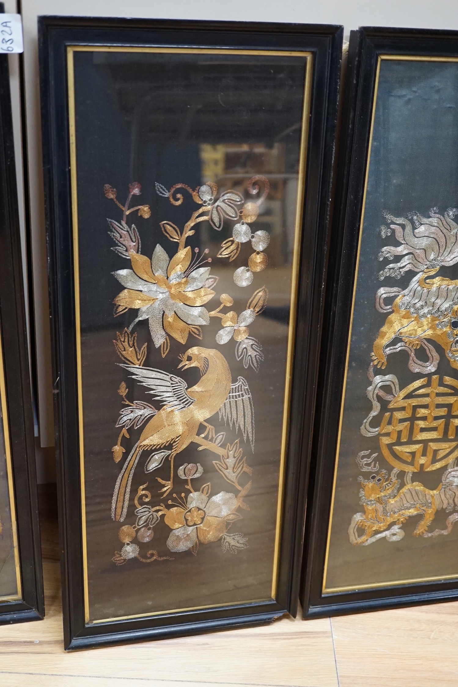 A group of four Chinese silkwork panels